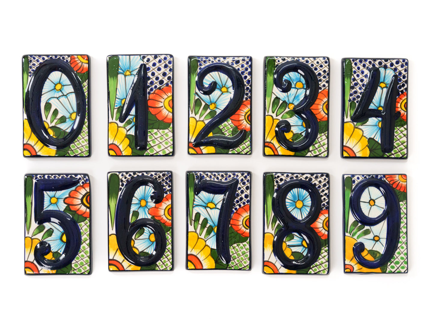 Talavera Address Number Tiles - Floral Raised Numbers