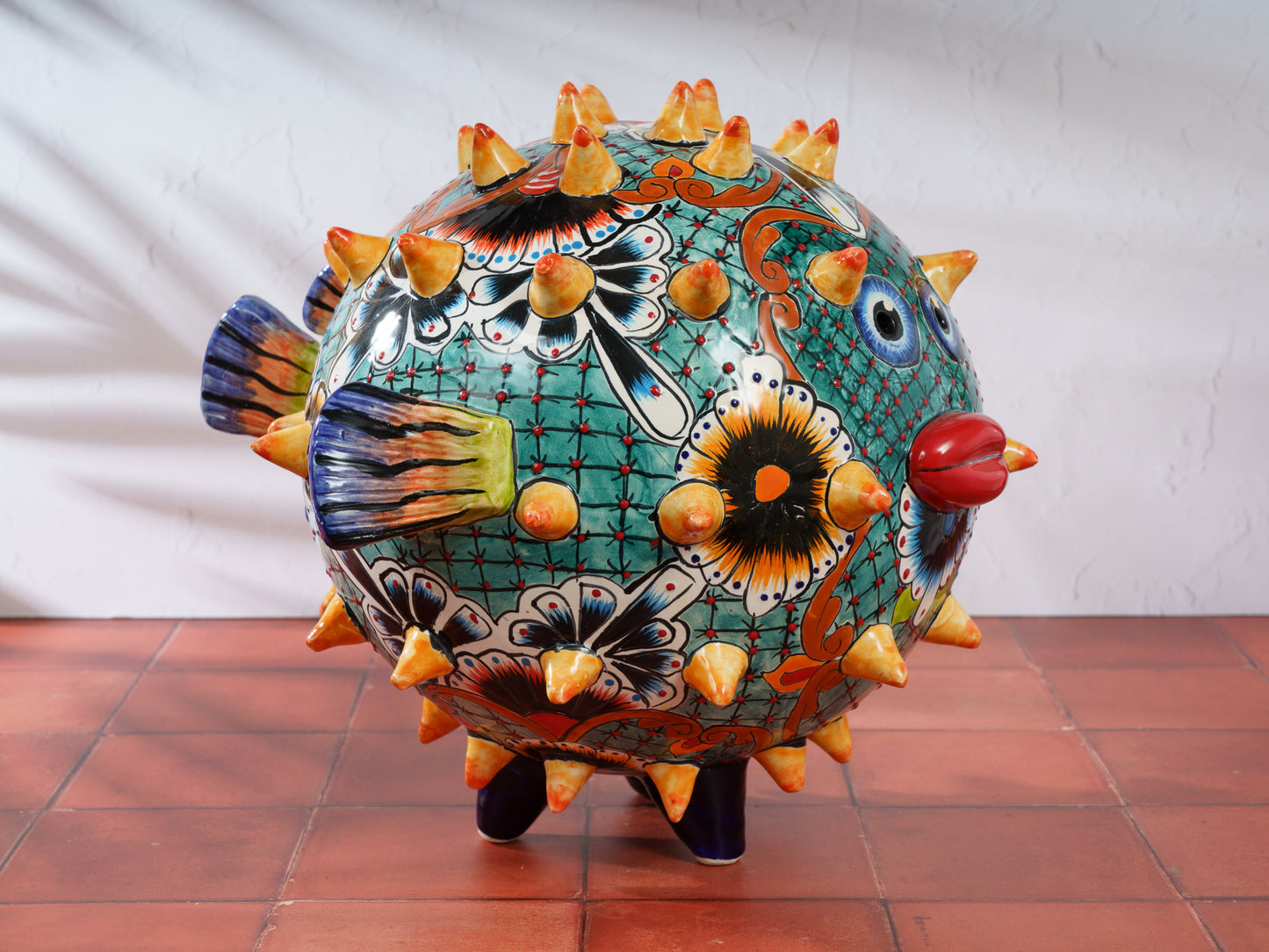 Premium Quality Pufferfish Large Sphere Statue Dark Blue Orange