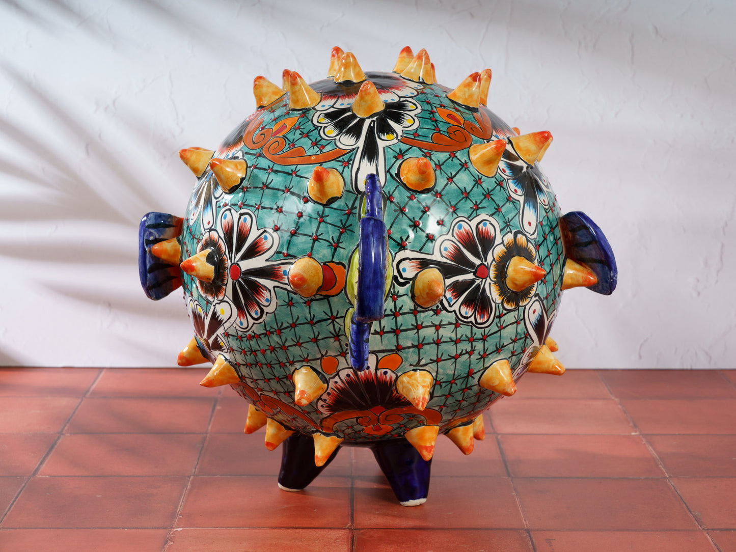 Premium Quality Pufferfish Large Sphere Statue Dark Blue Orange