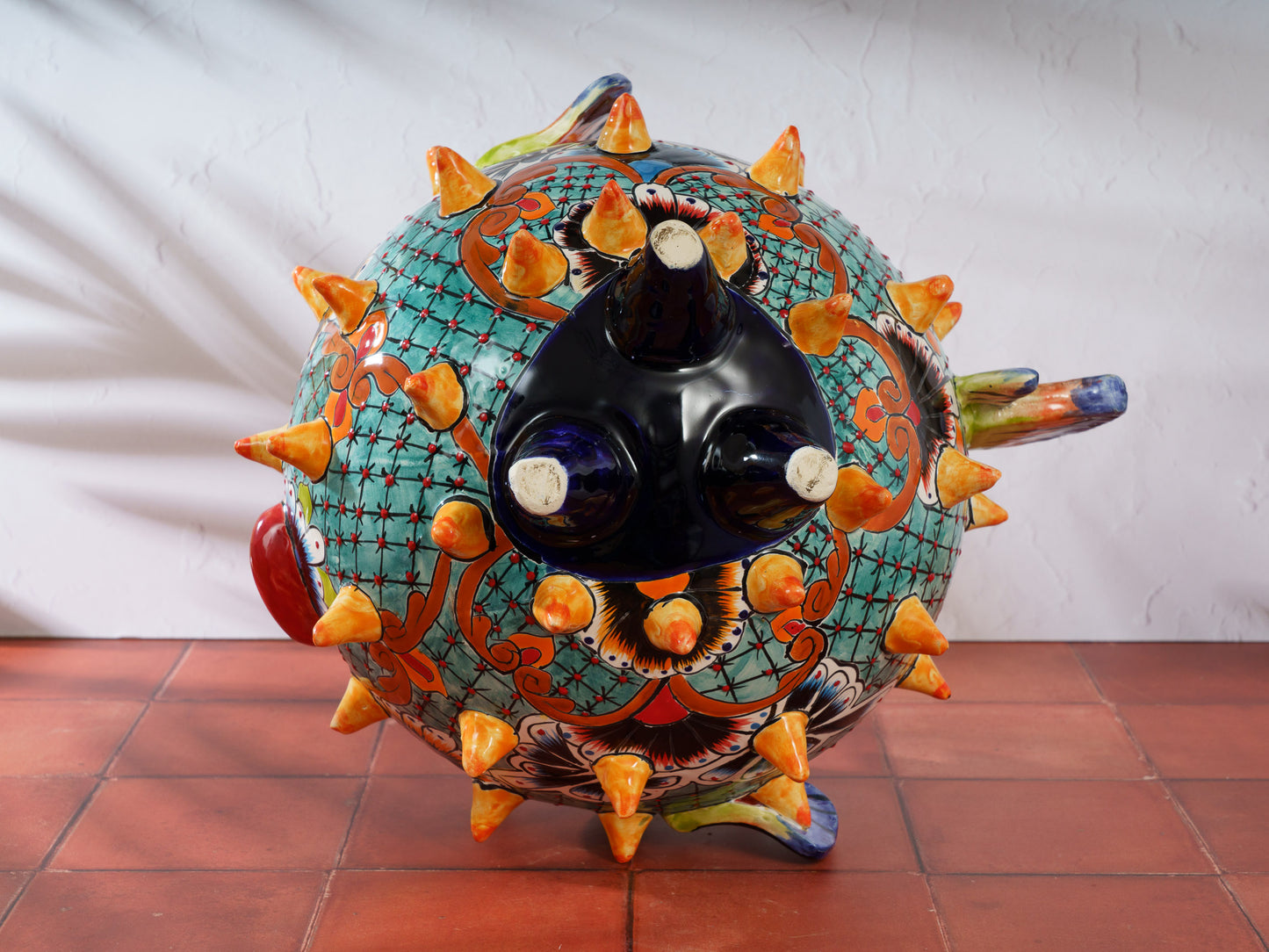 Premium Quality Pufferfish Large Sphere Statue Dark Blue Orange