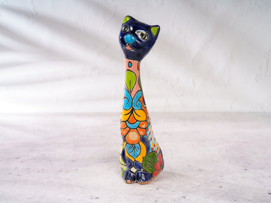 Cat Long Neck Figure - Cobalt