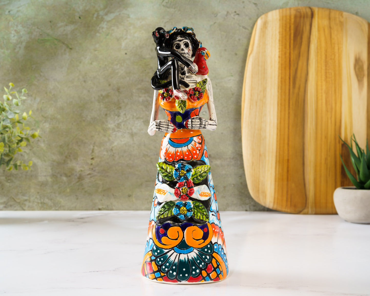 Rare Premium Quality Catrina Frida w Monkey and Parrot Figurine