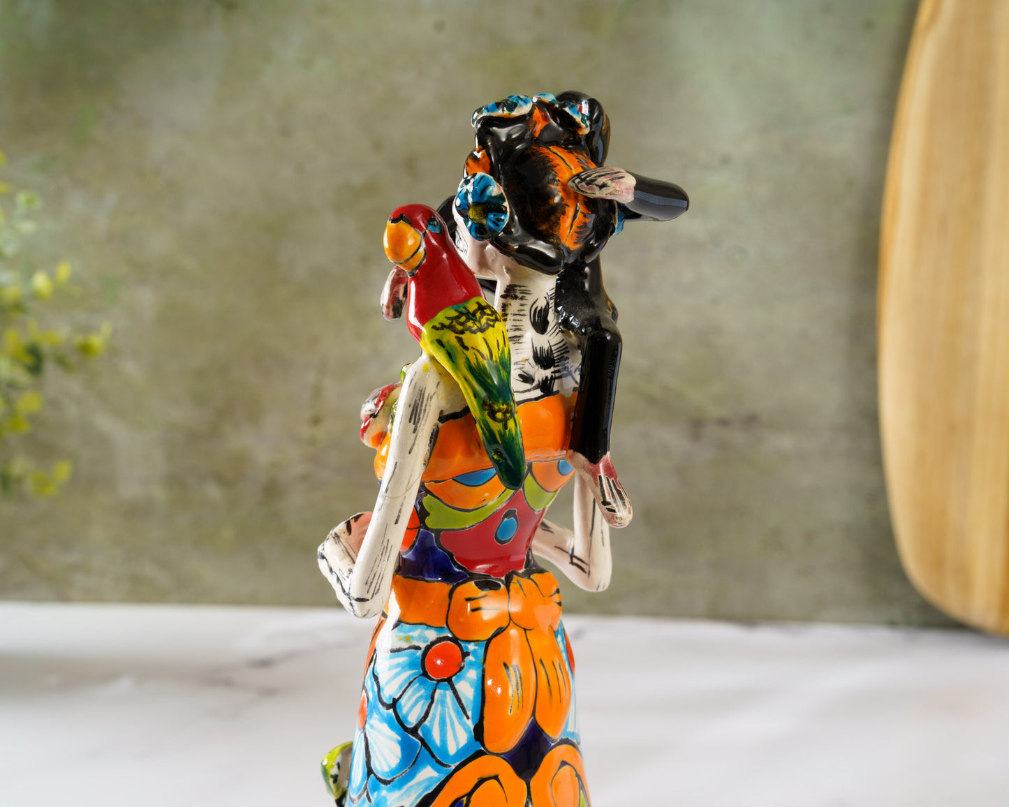 Rare Premium Quality Catrina Frida w Monkey and Parrot Figurine