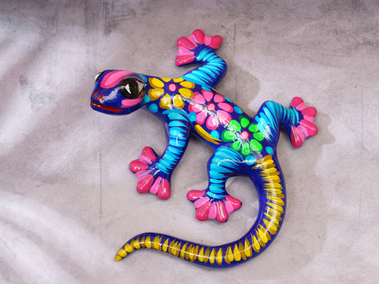 Medium Floral Gecko Wall Art Cobalt