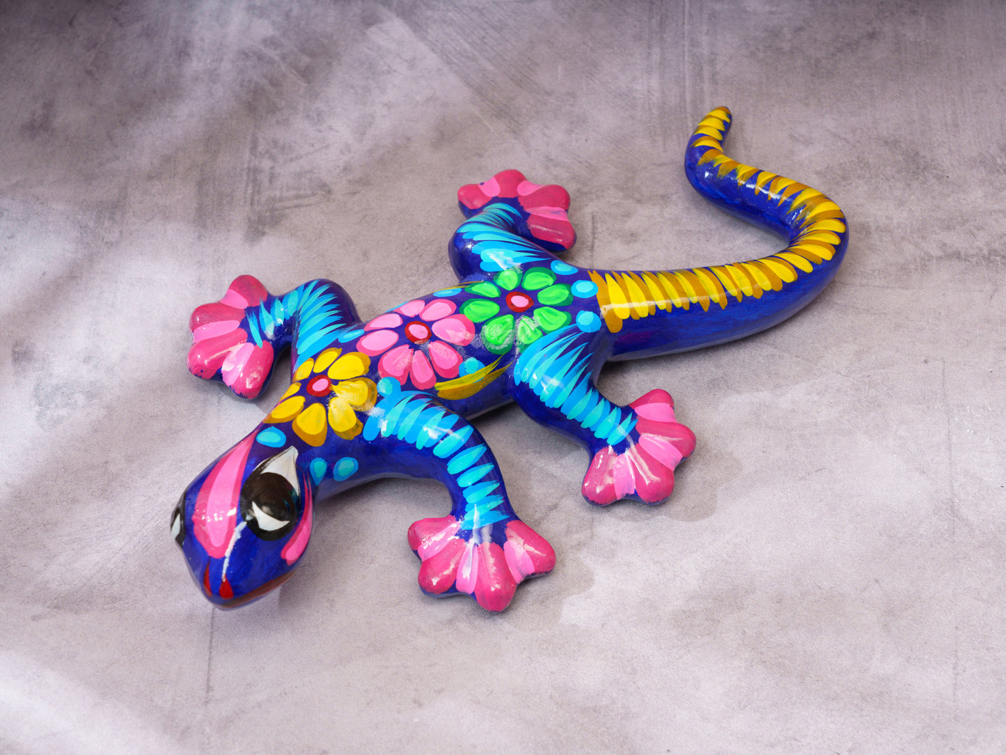 Medium Floral Gecko Wall Art Cobalt