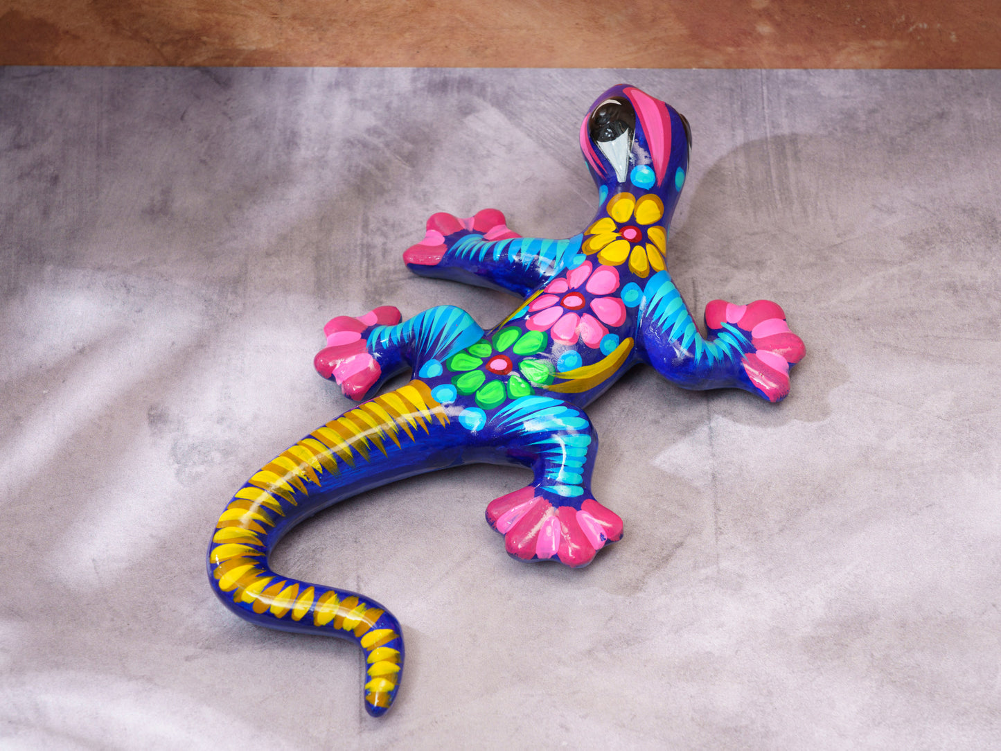 Medium Floral Gecko Wall Art Cobalt