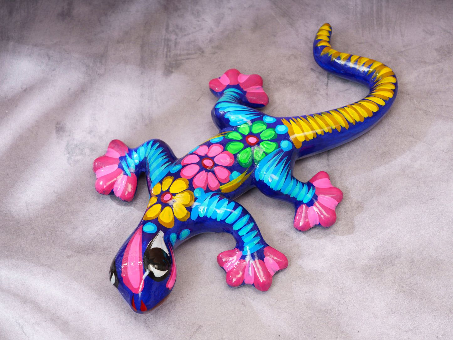 Medium Floral Gecko Wall Art Cobalt