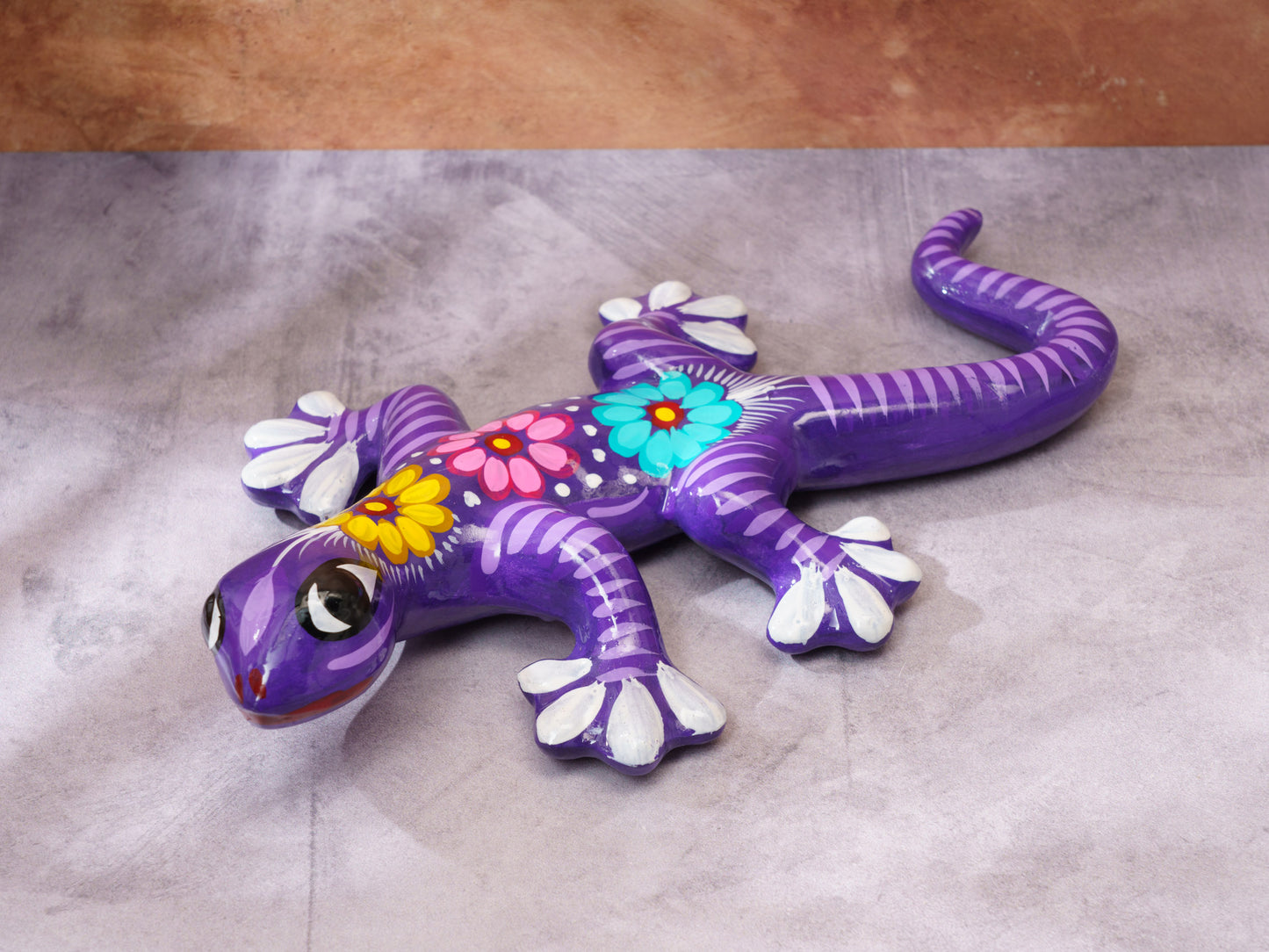 Medium Floral Gecko Wall Art Purple