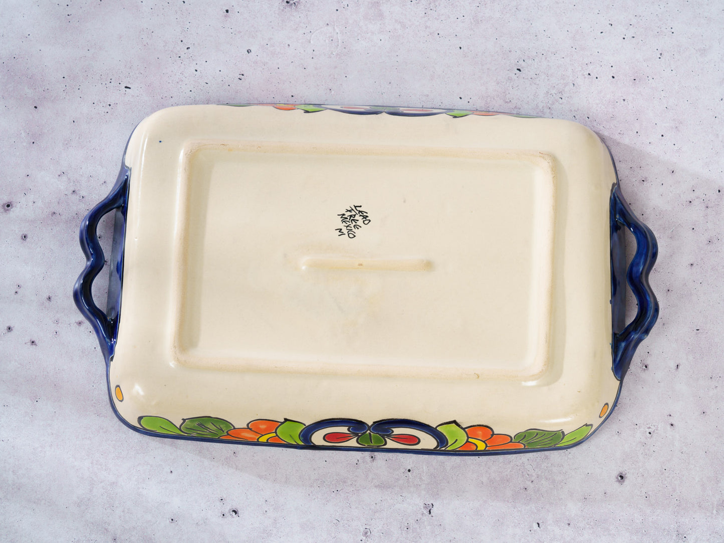 Large Rectangle Dish Serving Tray with Handles - Cobalt Multi-Color