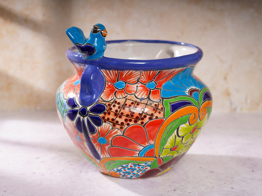 Michoacana Planter with Bird - Medium - Blue/Purple