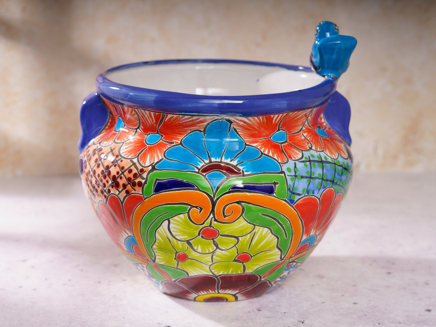 Michoacana Planter with Bird - Medium - Blue/Purple