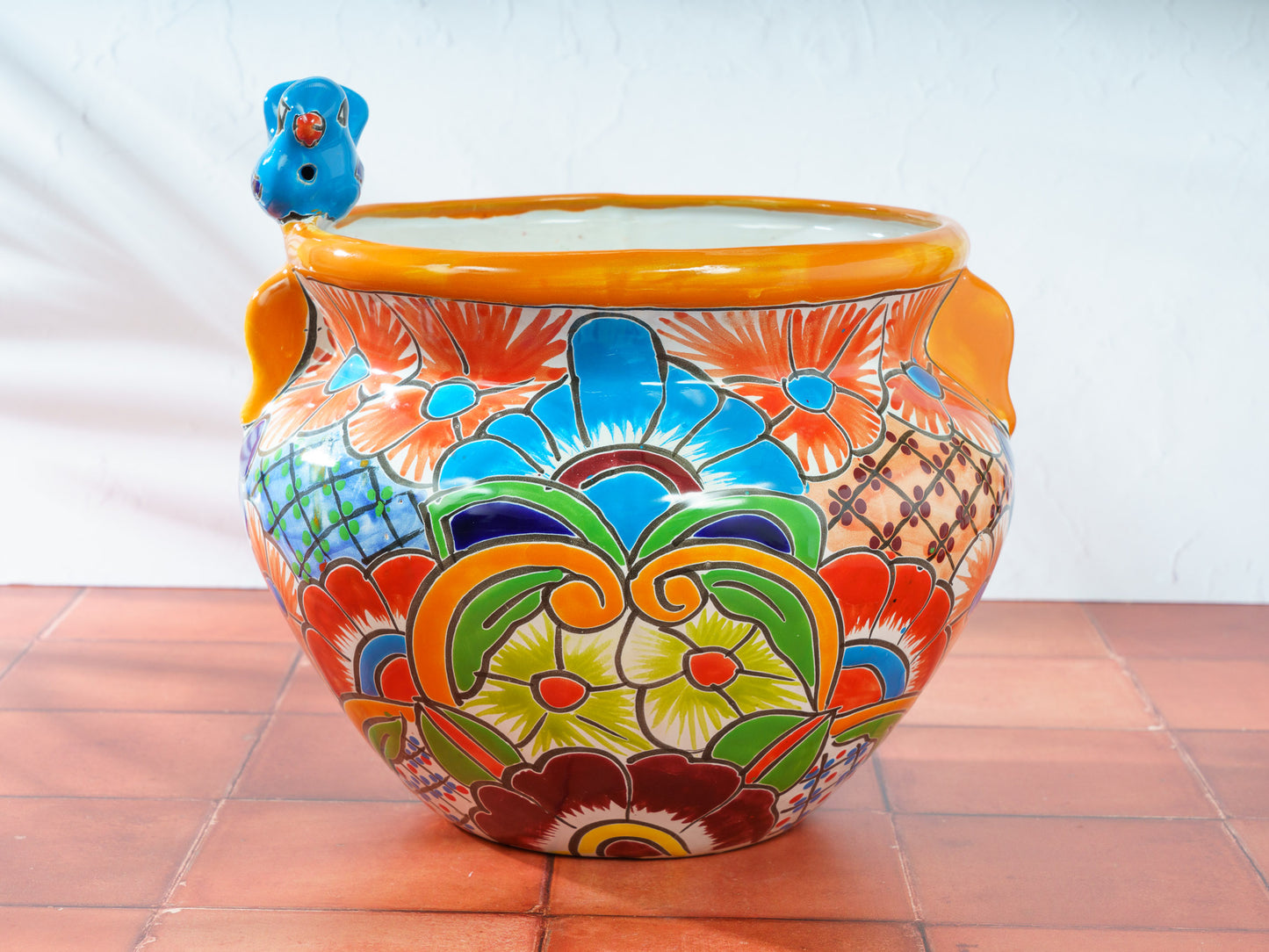 Michoacana Planter with Bird - Medium - Marigold/Orange Trim