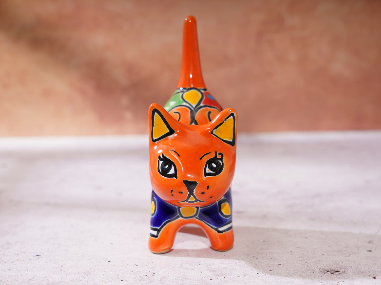 Cat Mini Figurine Ring Holder - Orange