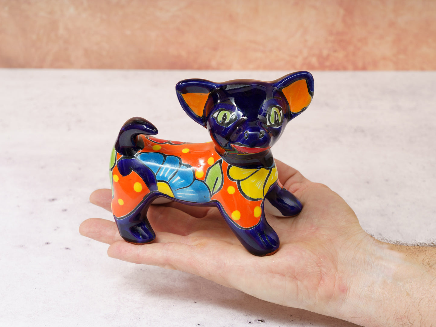 Chihuahua Mini Dog Statue Figurine Cobalt Orange