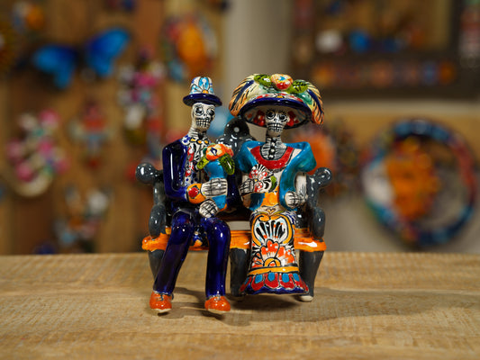 Premium Quality Catrina Couple With Bench Dia De Los Muertos Mini