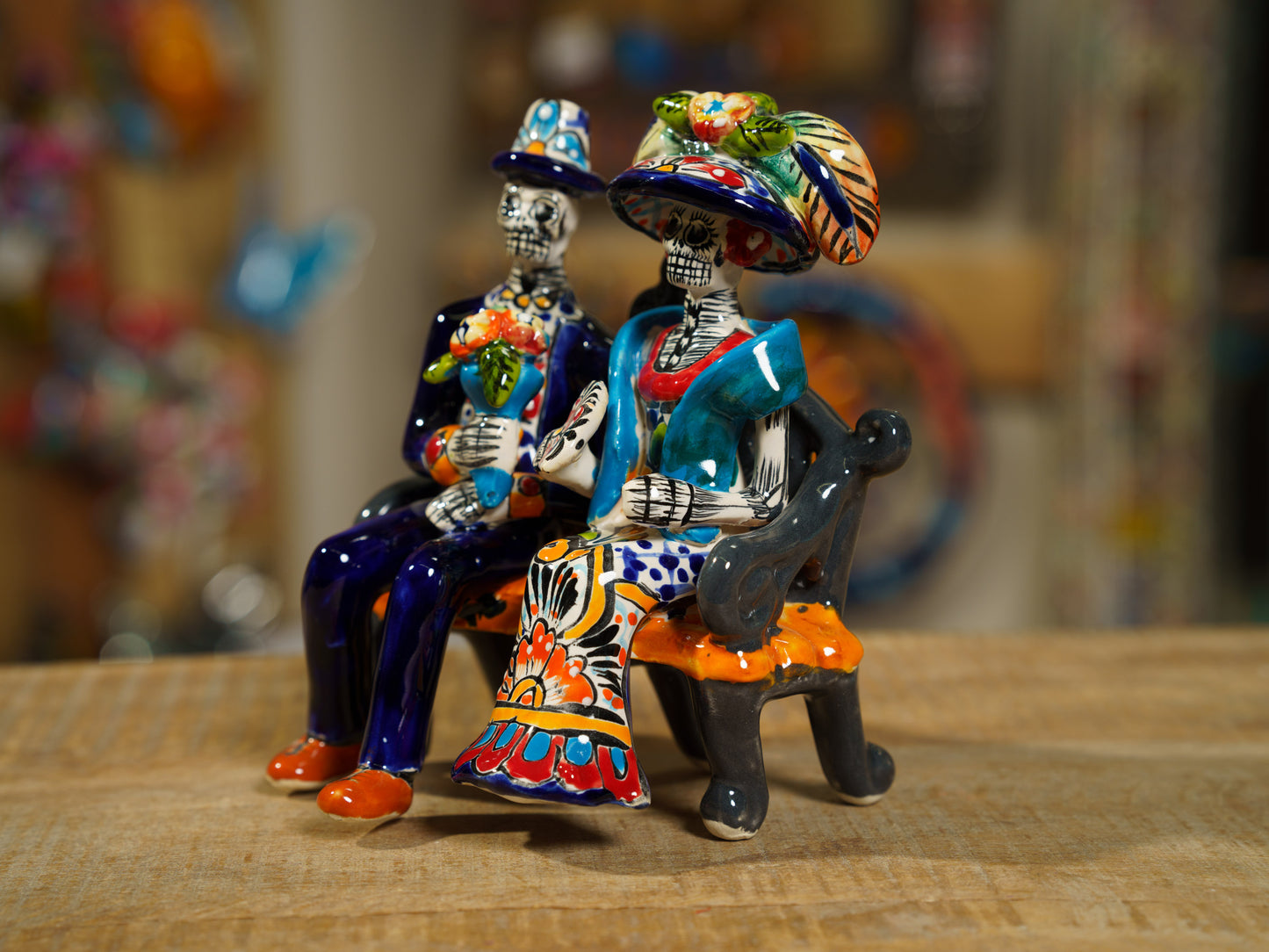 Premium Quality Catrina Couple With Bench Dia De Los Muertos Mini