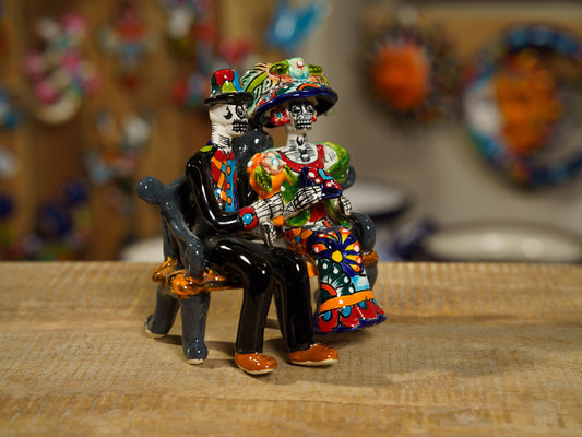 Premium Quality Catrina Couple With Bench Dia De Los Muertos Mini