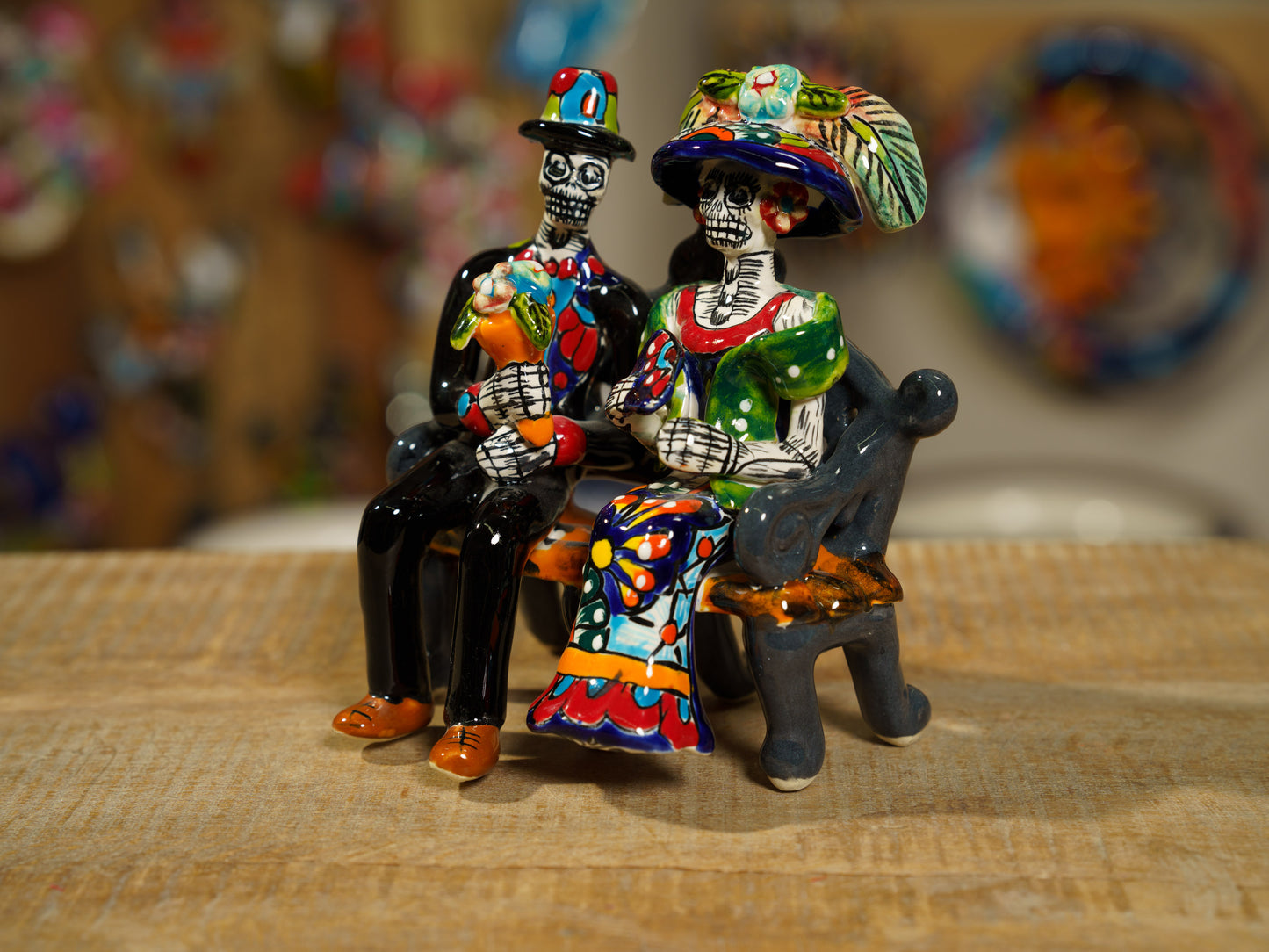 Premium Quality Catrina Couple With Bench Dia De Los Muertos Mini