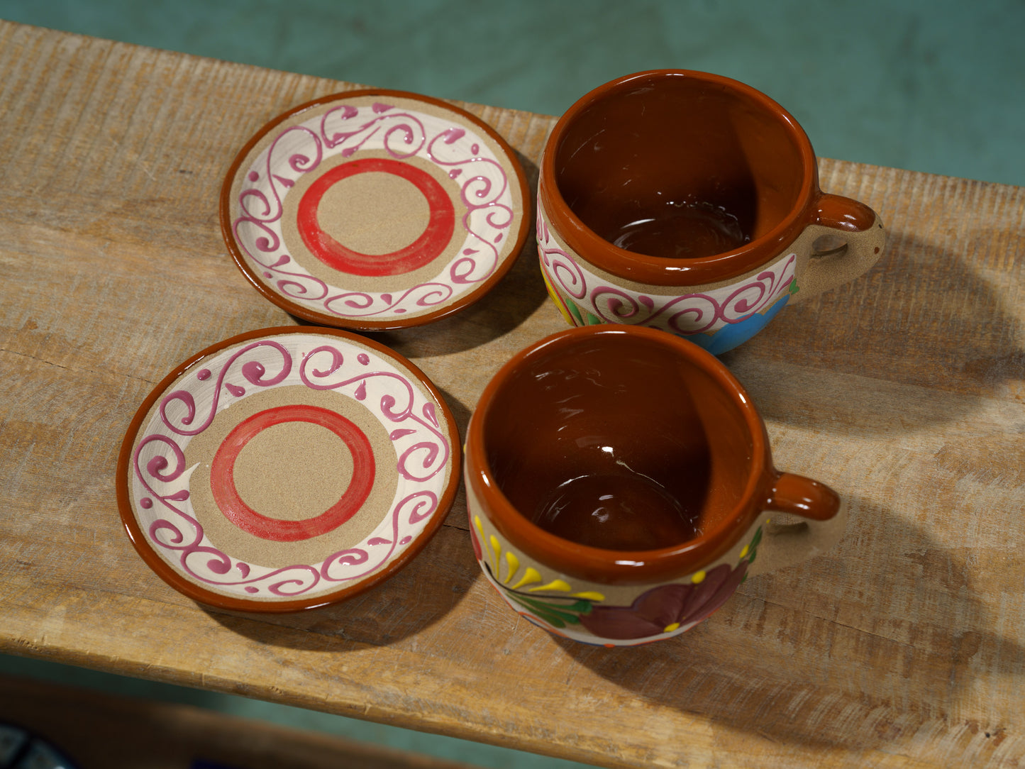 Large "Engobe" Coffee 2 Mug Set - Light Brown - (4PC)