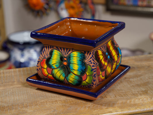 San Miguel Butterfly Planter & Saucer Cobalt