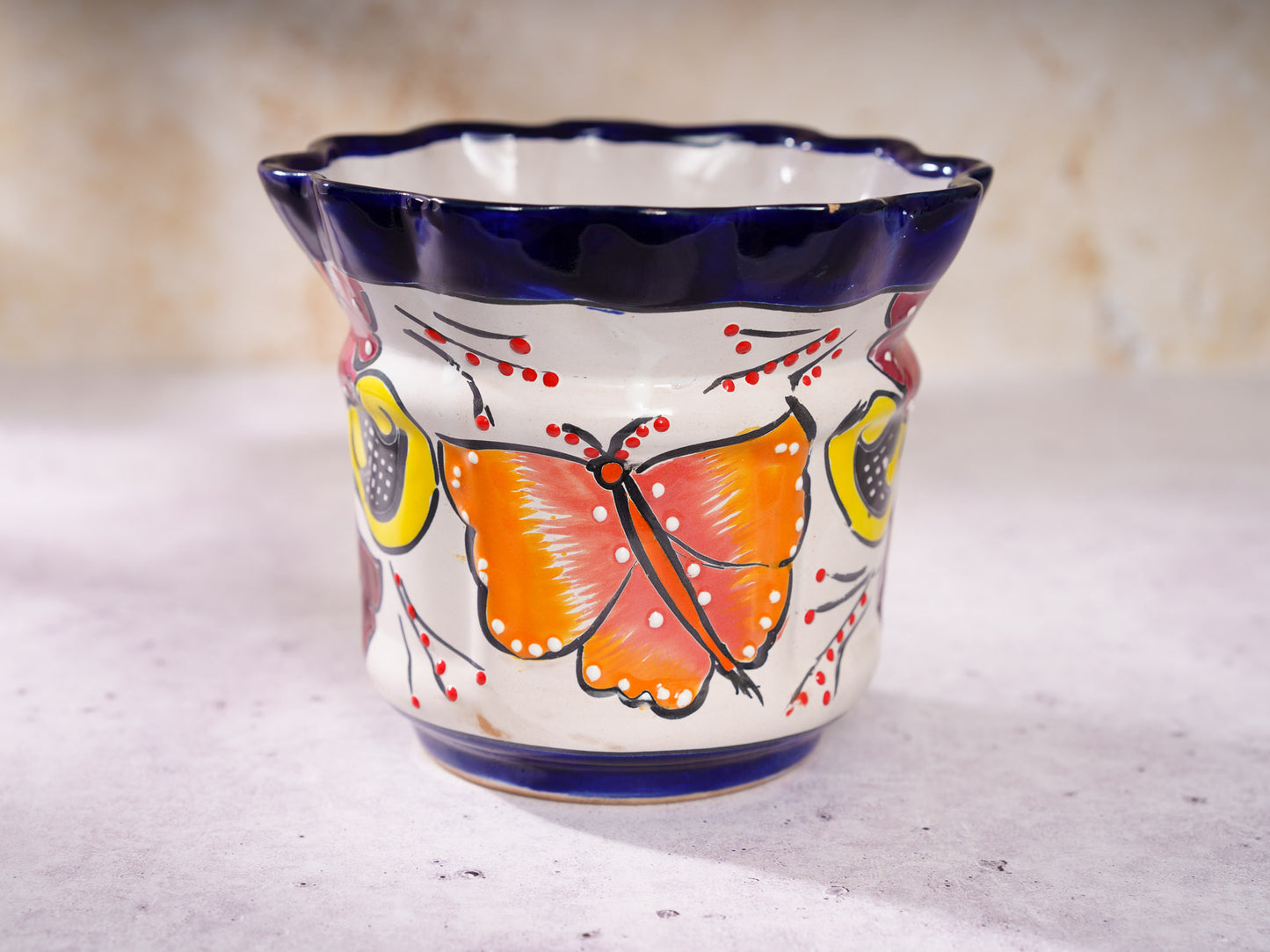 Scalloped Planter - Small - White Butterfly