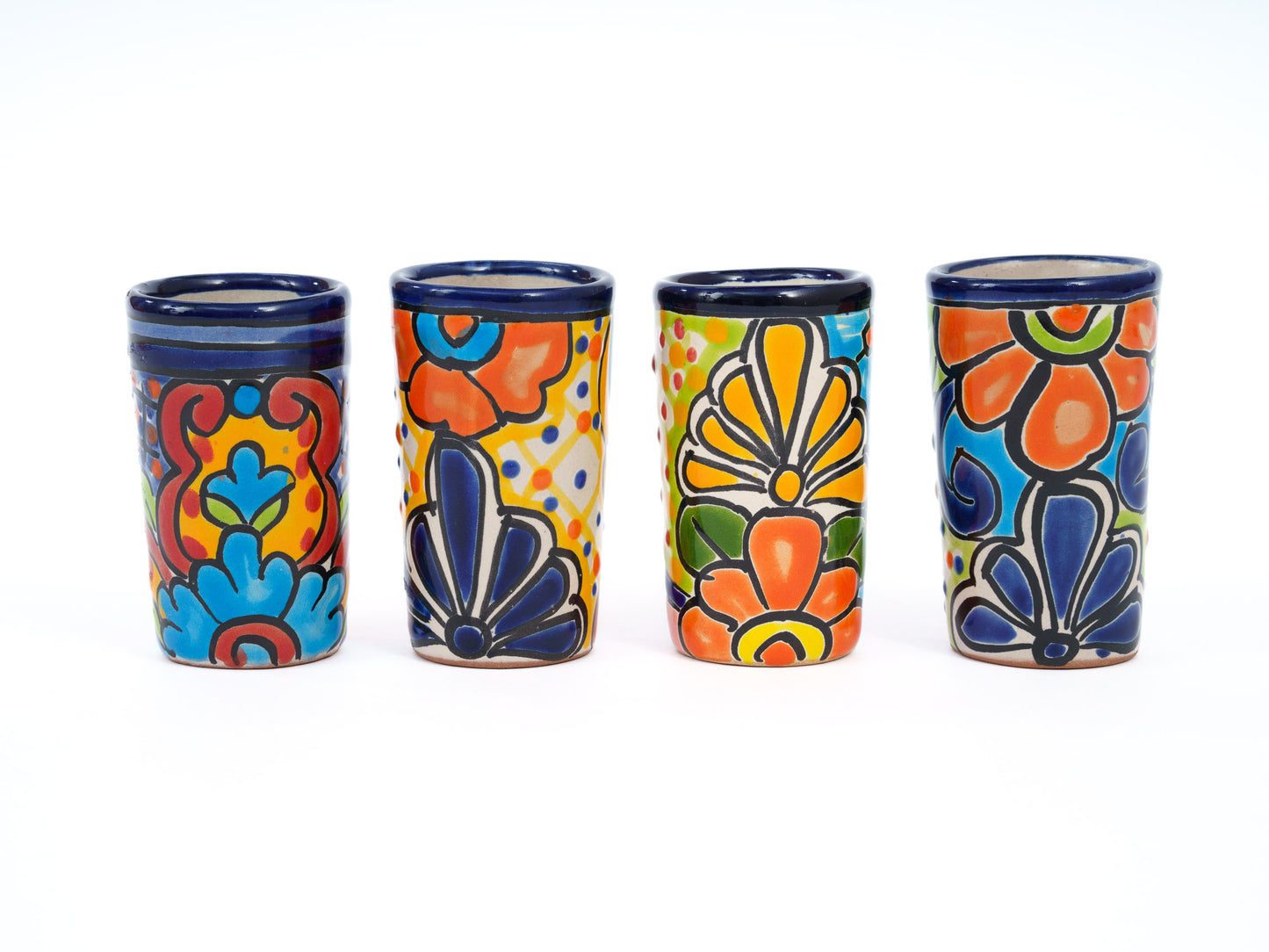 Talavera Shot Glass Set (4PC) Cobalt Trim