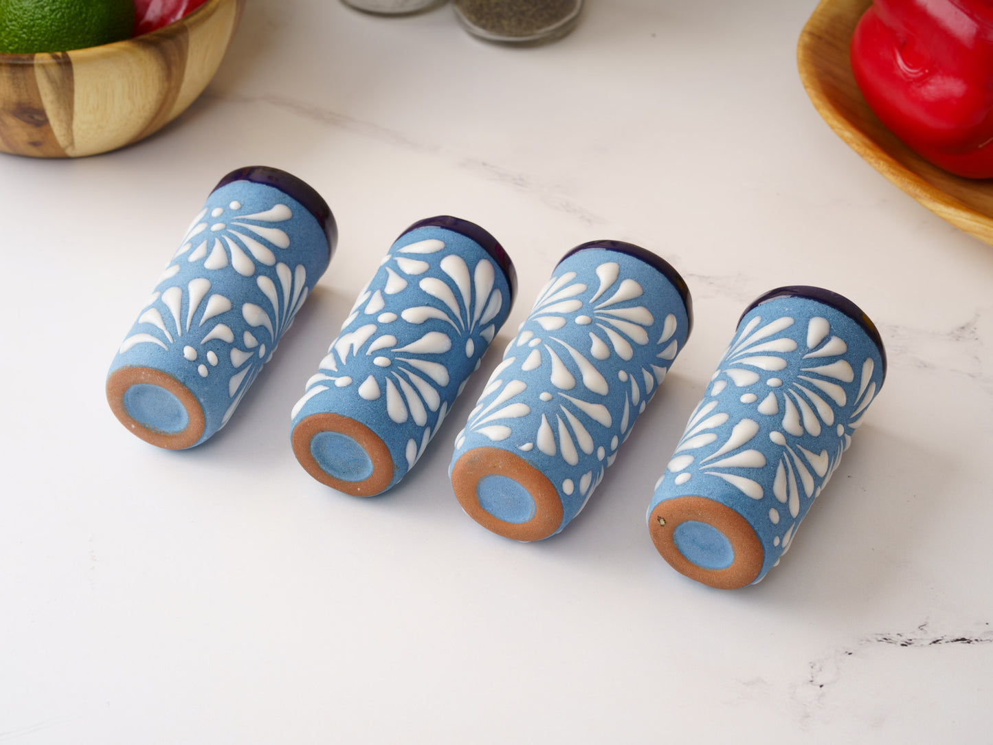 Shot Glass Set (4PC) - Puebla Style - White on Blue