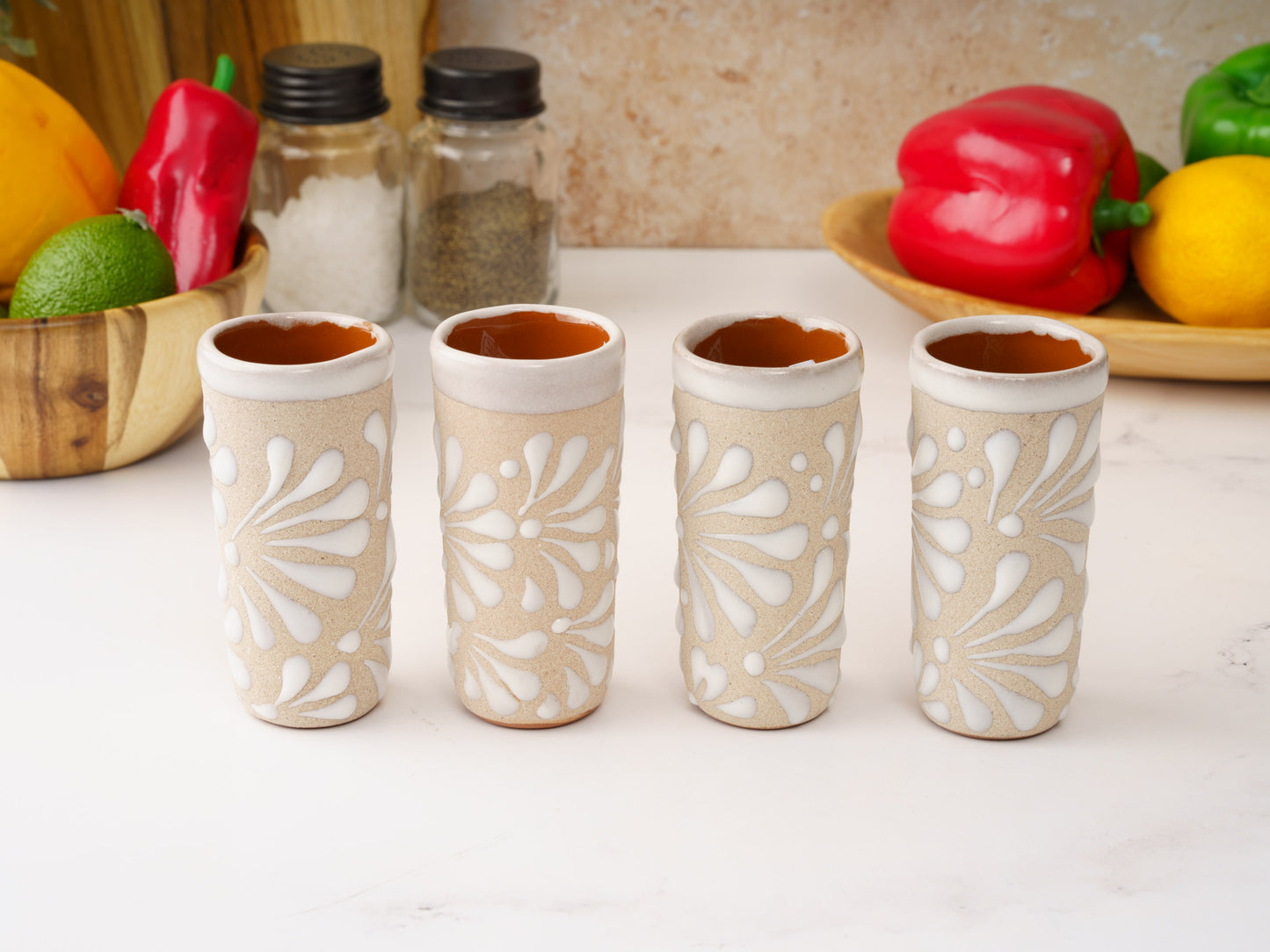 Shot Glass Set (4PC) - Puebla Style - White on White