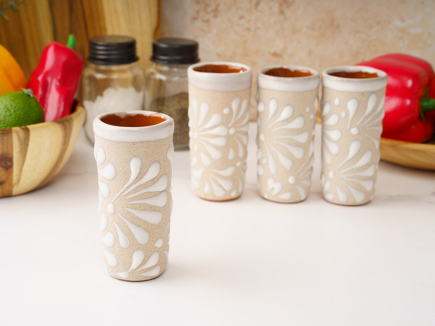 Shot Glass Set (4PC) - Puebla Style - White on White