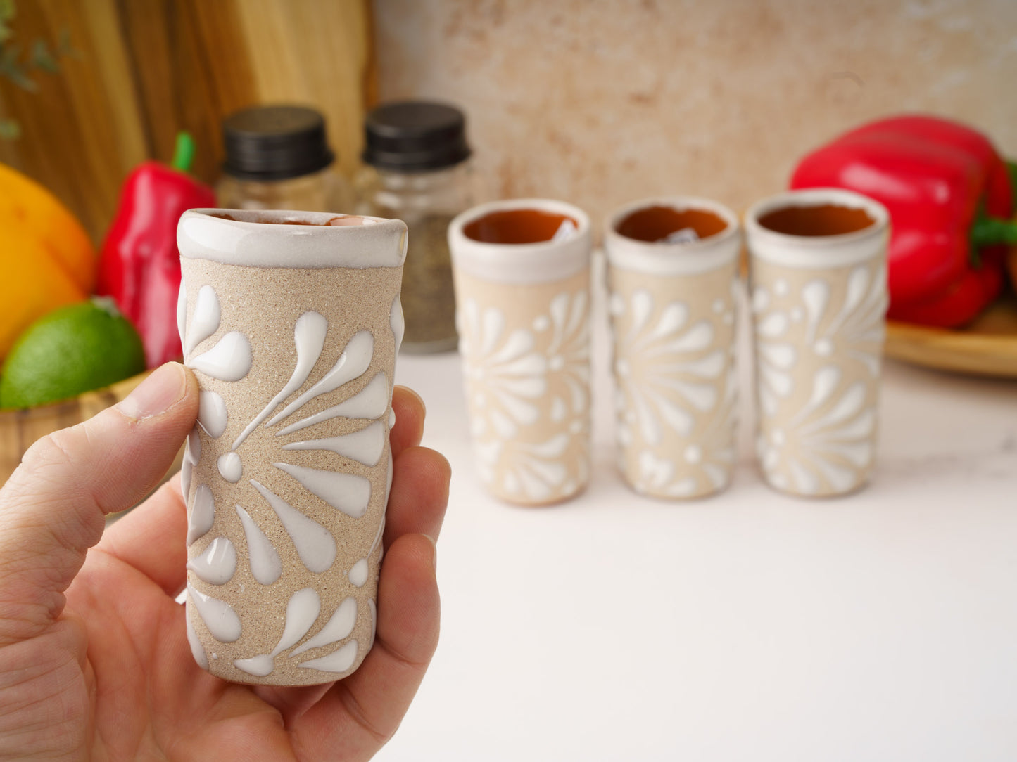 Shot Glass Set (4PC) - Puebla Style - White on White