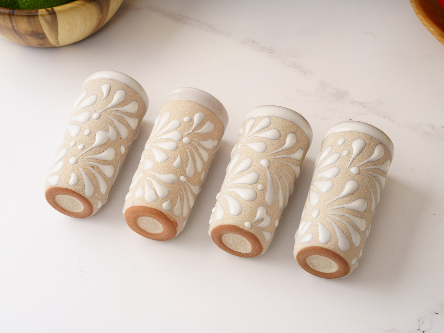 Shot Glass Set (4PC) - Puebla Style - White on White