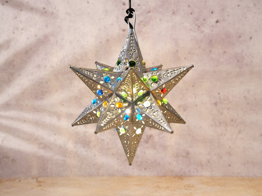 Handmade Tin Star Lantern - Small - With Light Included