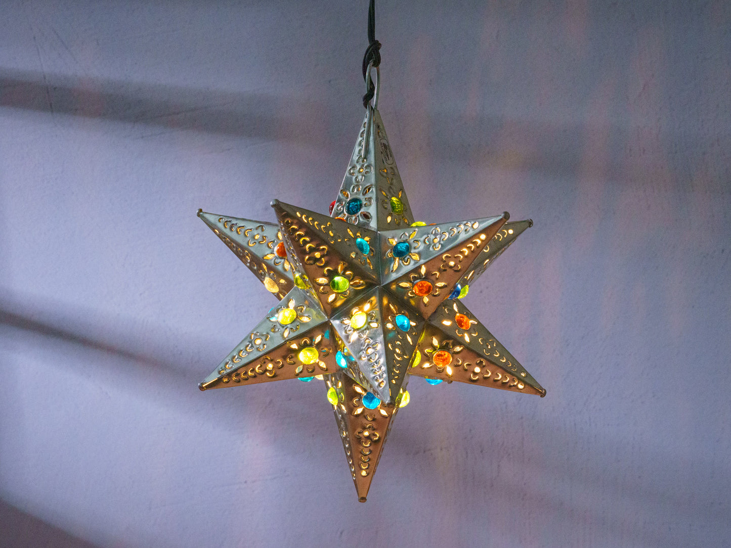 Handmade Tin Star Lantern - Small - With Light Included