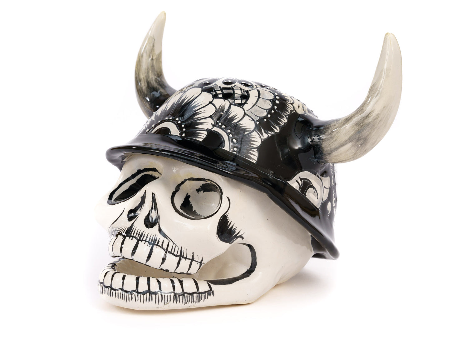 Day of the Dead - Viking Skull - Black and White - Gothic Figure