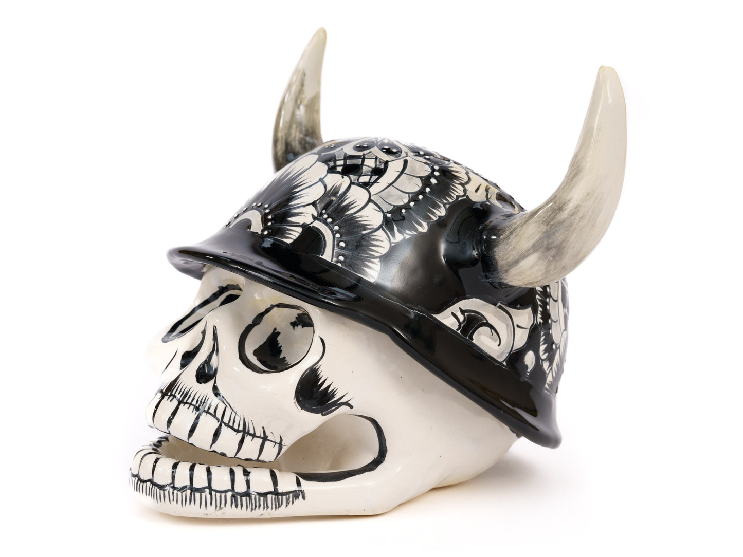 Day of the Dead - Viking Skull - Black and White - Gothic Figure