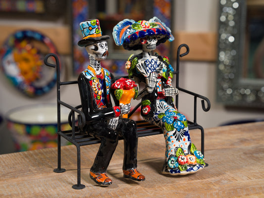 Premium Quality Catrina Couple With Bench Dia De Los Muertos