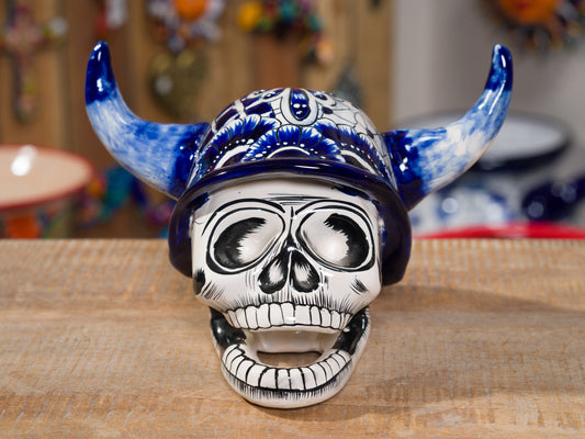 Premium Quality Dia De Los Muertos Viking Skull Cobalt