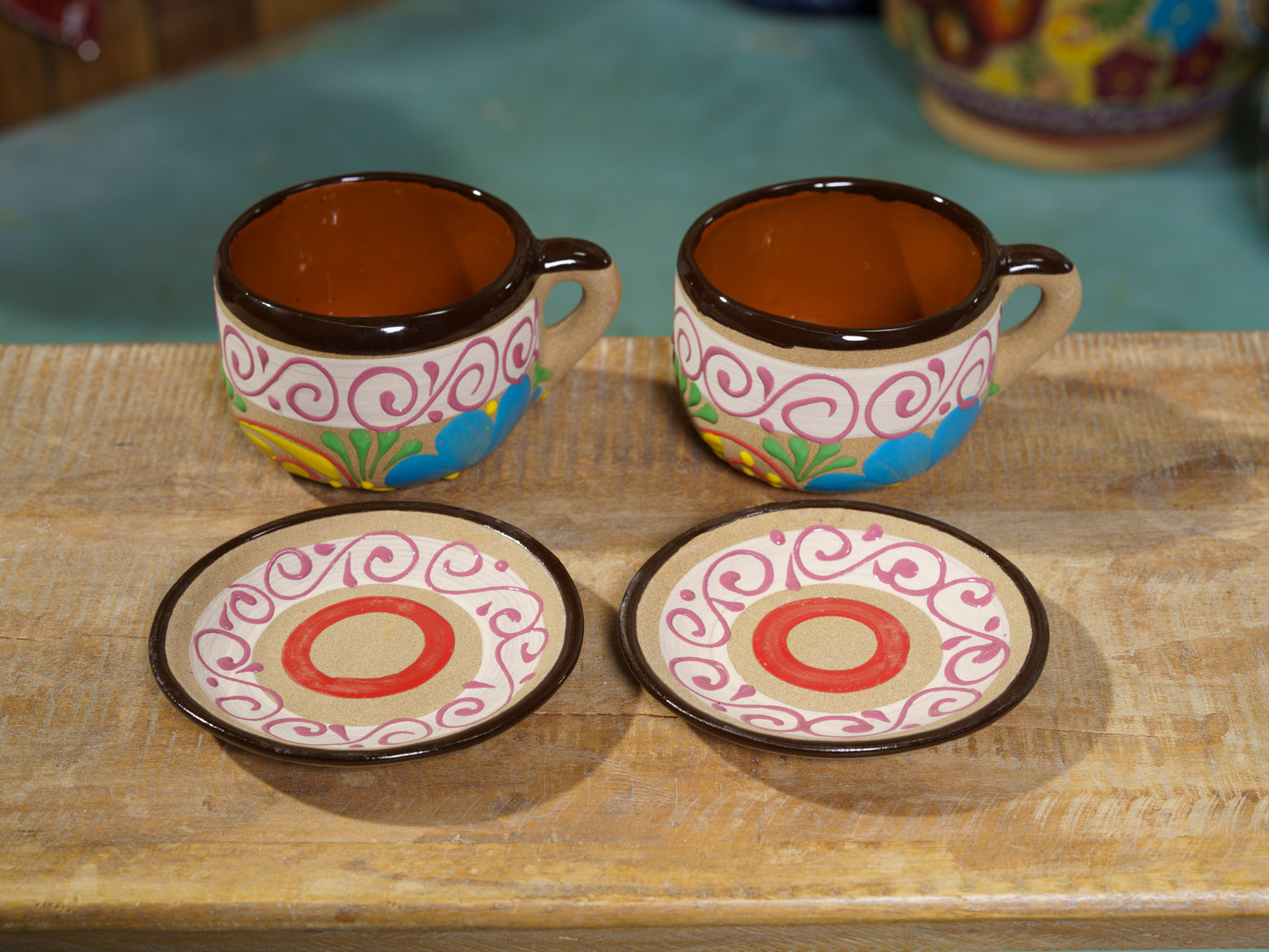 Large "Engobe" Coffee 2 Mug Set - Dark Brown - (4PC)