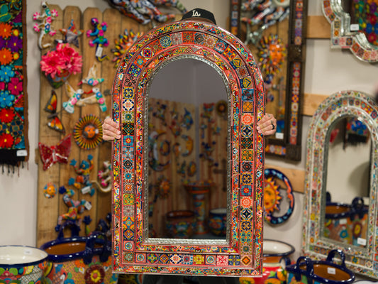 Rare Talavera Tiles & Mosaic Arched Mirror Red