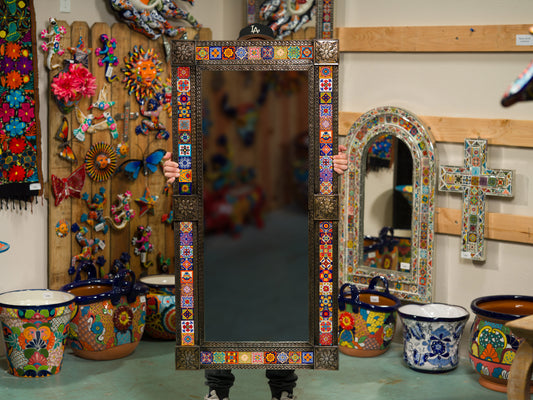 Rare Talavera Tiles Long Rectangle Mirror Bronze