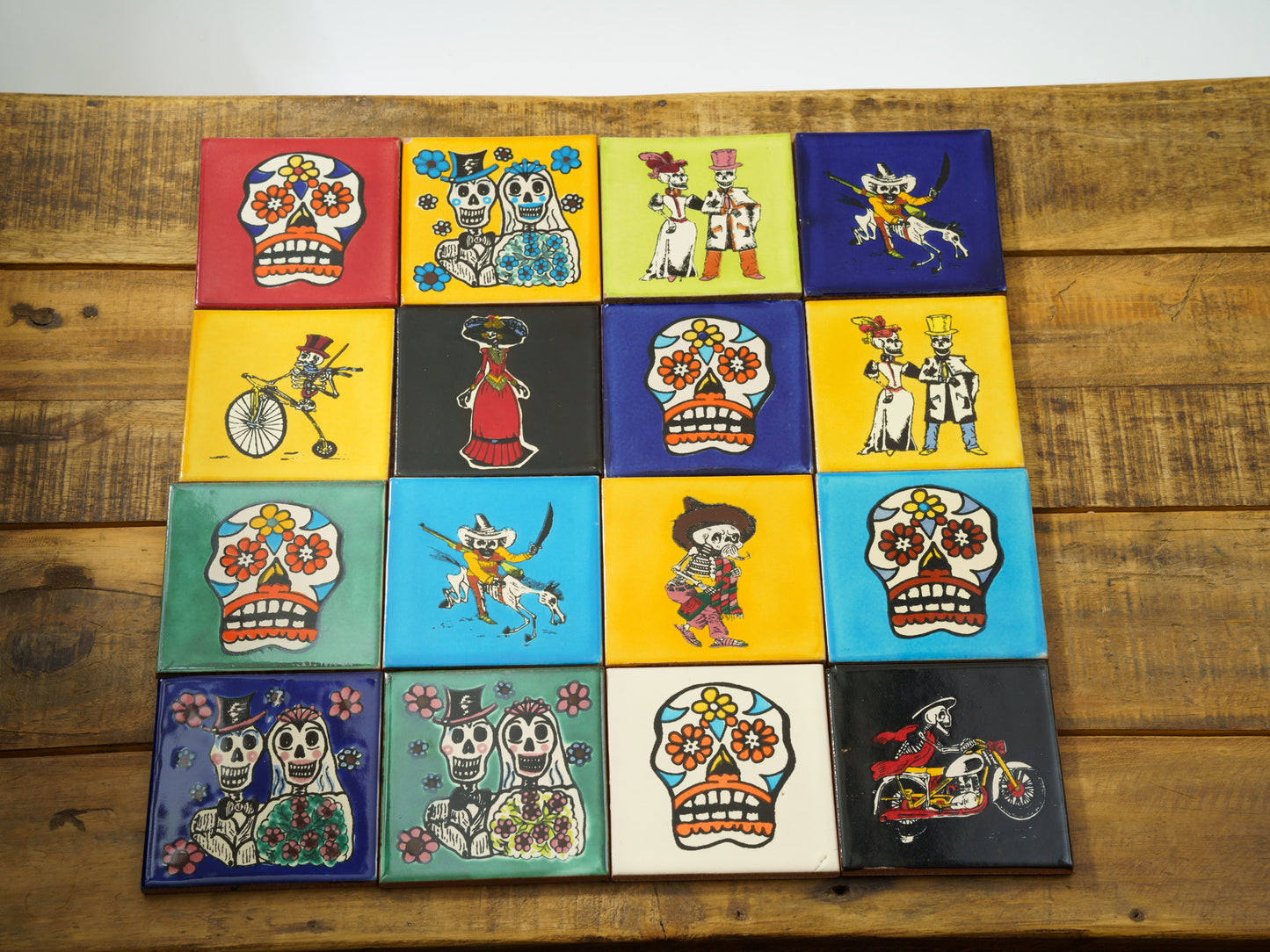 Dia De Los Muertos Talavera Tile Coasters - 4 Pack