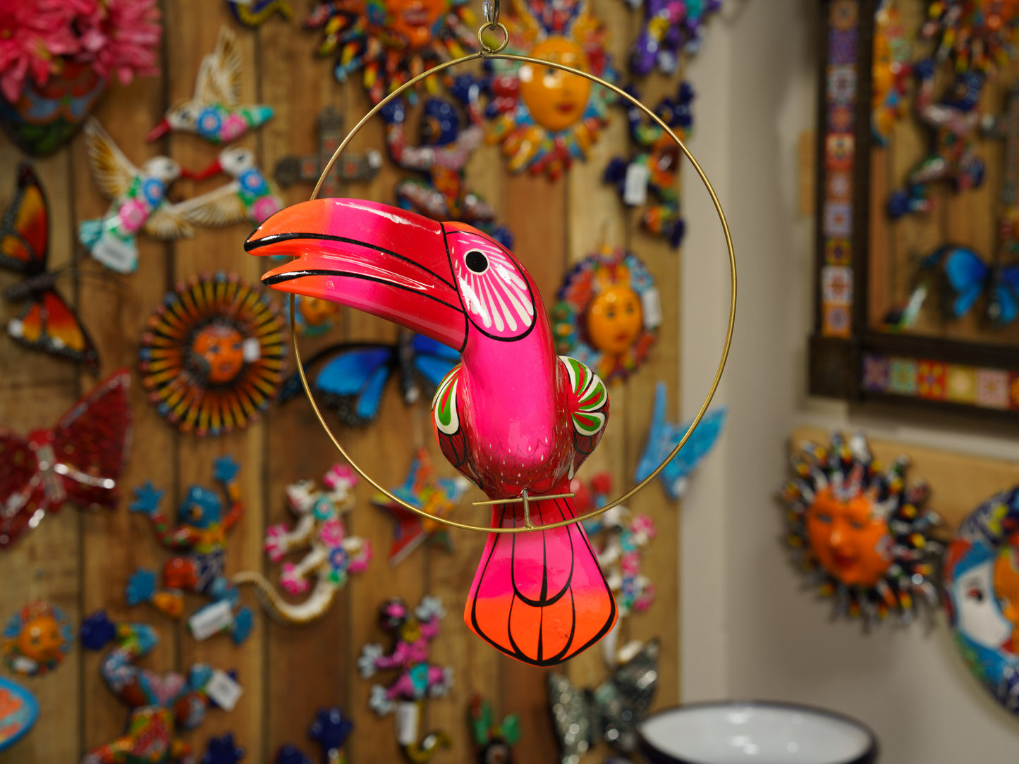 Hanging Toucan Bird  With Perch - Medium