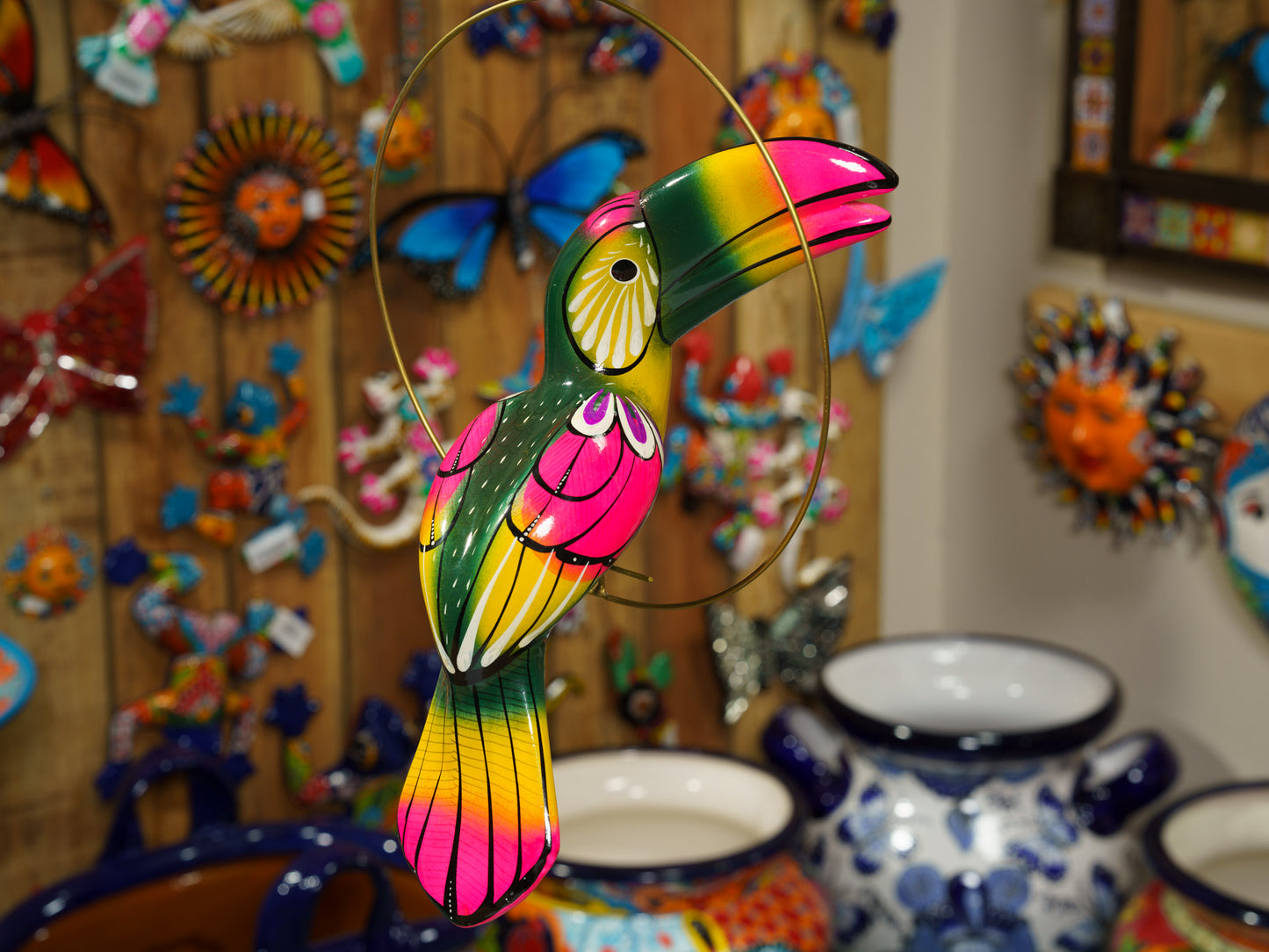 Hanging Toucan Bird  With Perch - Medium