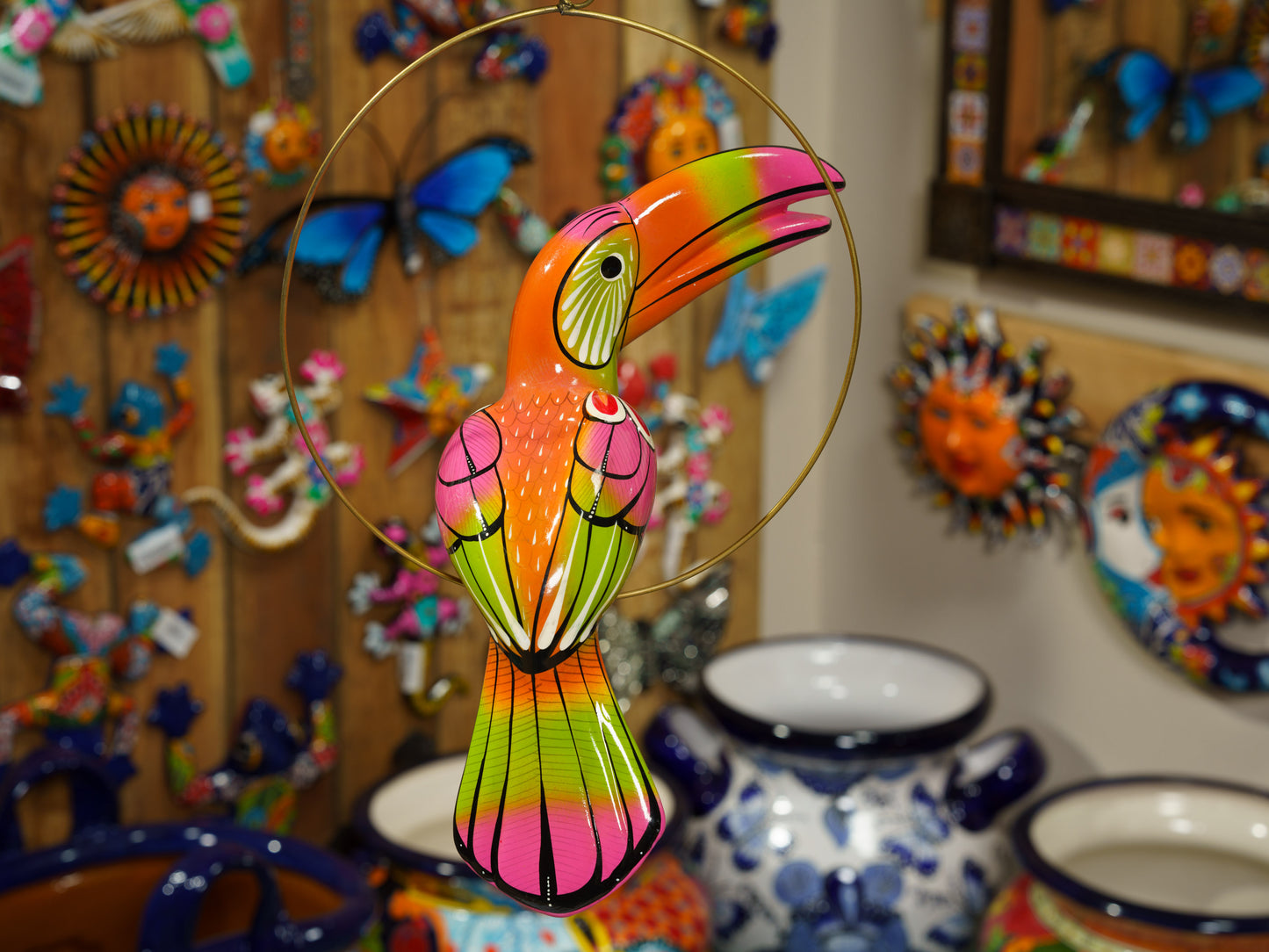 Hanging Toucan Bird  With Perch - Medium