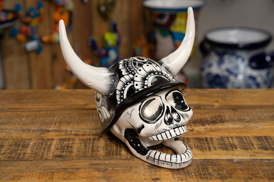 Day of the Dead - Viking Skull - Black and White - Gothic Figure