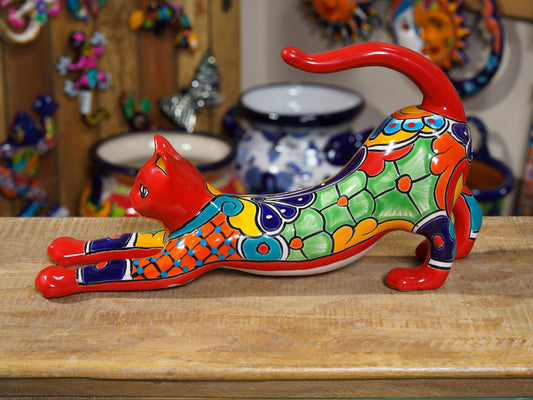 Large Stretching Cat Statue Red