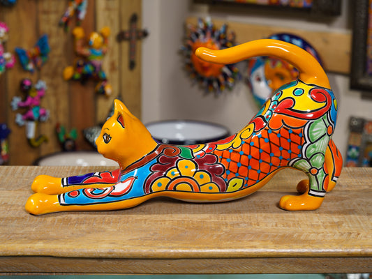 Large Stretching Cat Statue Marigold