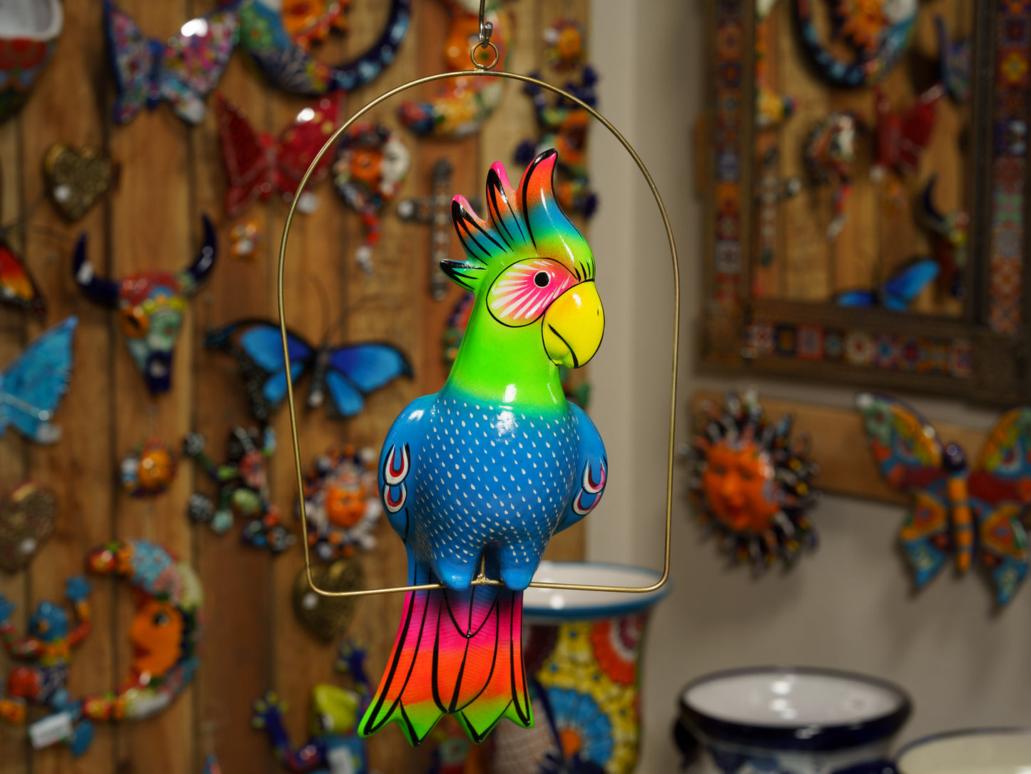 Hanging Parrot With Perch - Large