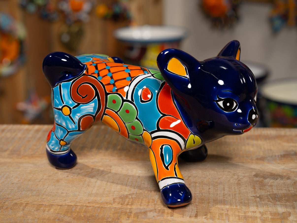 Talavera Peeing Chihuahua Puppy Dog Statue - Cobalt – Enchanted Talavera