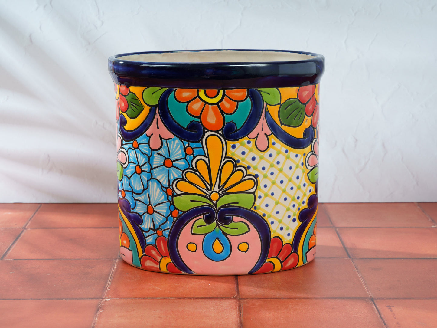 Talavera Ceramic Waste Paper Basket - Cobalt